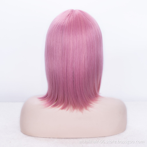 whosale cheap bob natural synthetic hair wigs for women hot sale pink color wig